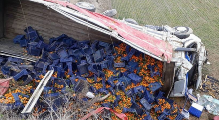 ​Afyonkarahisar’da mandalina yüklü kamyon devrildi: 2 yaralı - TÜRKİYE