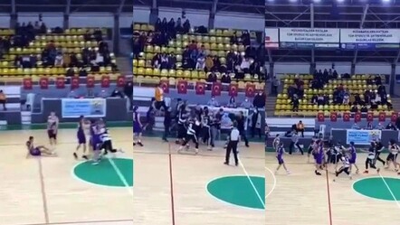 Basket sahası, boks ringine dönüştü: Tekme tokat birbirlerine girdiler - spor