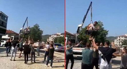 Bursa’da bir garip düğün adedi: Damadı vinçle sallandırdılar - yasam